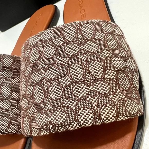 Coach Tan & Brown Signature Monogram Slide Sandals - Picture 7 of 12